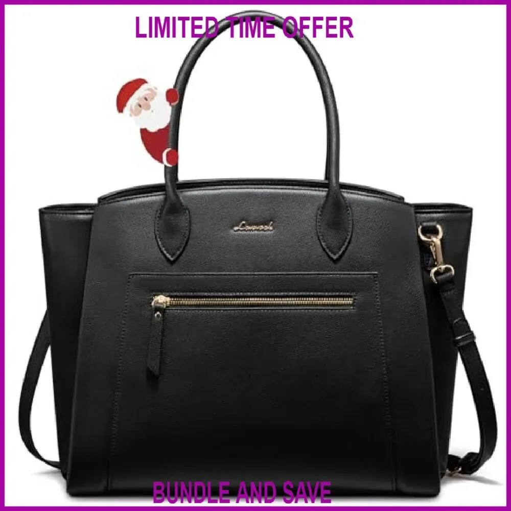 Vegan Leather Laptop Tote Bag for Women - 15.6 Inch Work Briefcase Purse